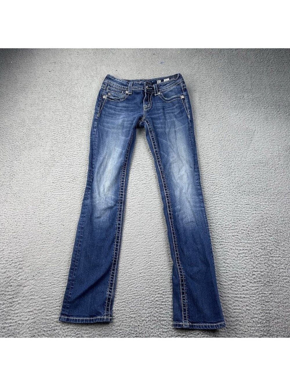 Miss Me JP5370TL Straight Cut Women’s Blue Jeans Size 27 Cross Bejeweled Gems